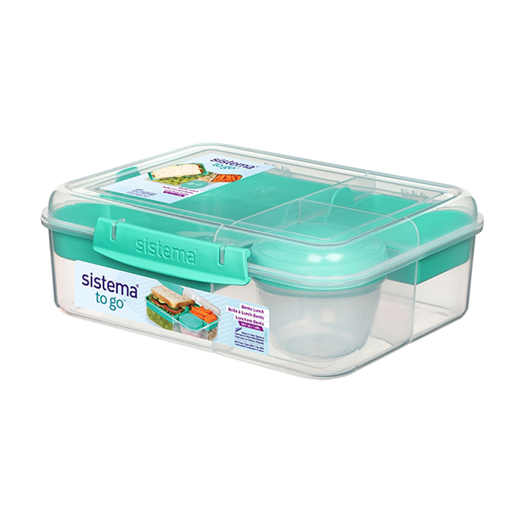 Sistema Bento Lunch madkasse m 3 rum og et yoghurtbæger, 1.65L - Minty teal