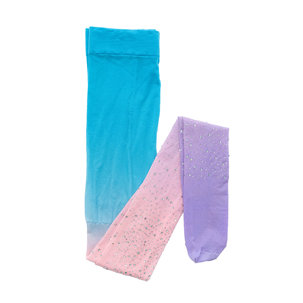 Great Pretenders udklædningstøj, Strømpebukser med rhinsten - lyserød/blå  Str. 3-8 år.