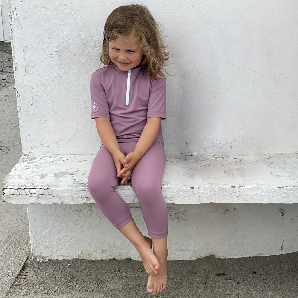 Petit Crabe UV badebluse m. lynlås og korte ærmer, Max, Heather - 1-10 år