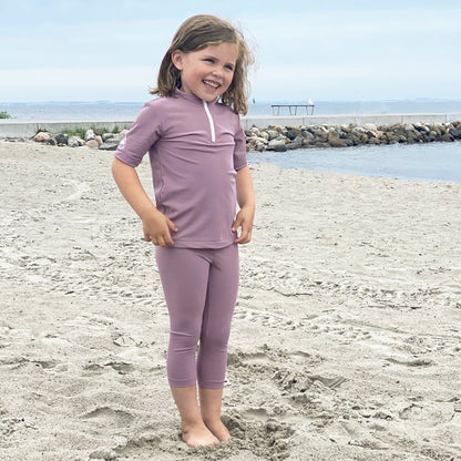 Petit Crabe UV badebluse m. lynlås og korte ærmer, Max, Heather - 1-10 år