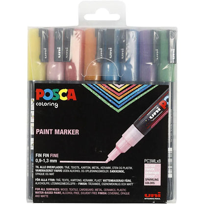 Posca Tuscher, streg 0.9-1.3 mm - 8 stk ass. glitterfarver