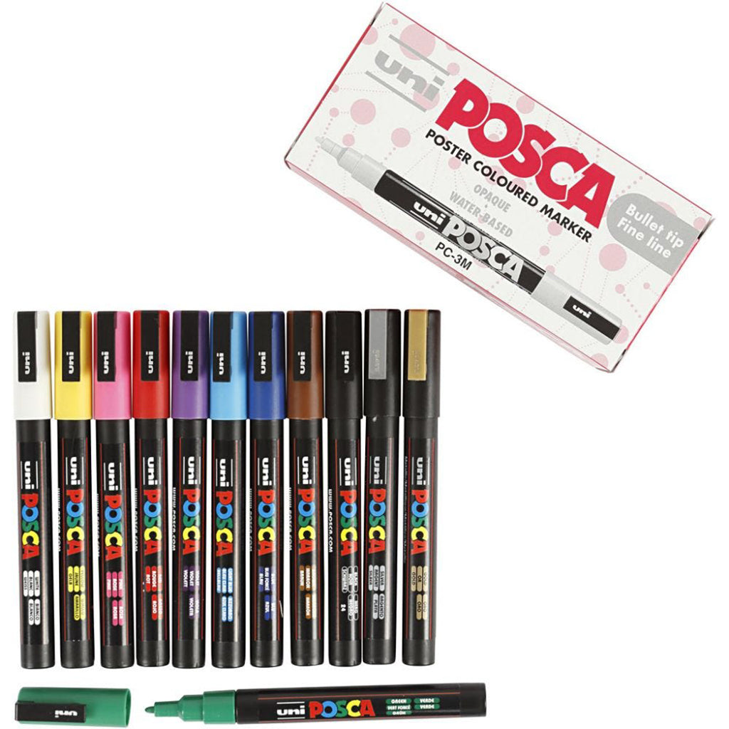 Posca Tuscher, streg 0.9-1.3 mm - 12 stk. ass farver