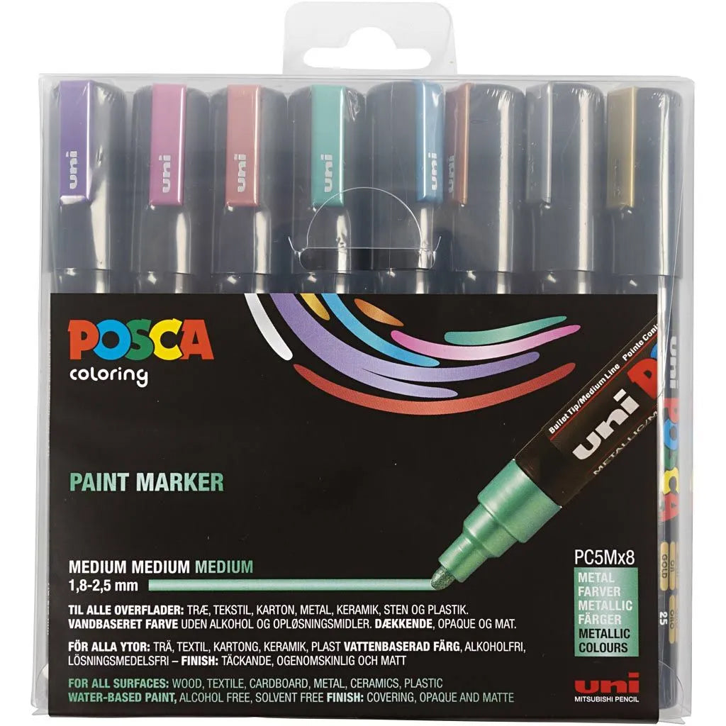Posca Tuscher, streg 2.5 mm - 8 stk. Metallic