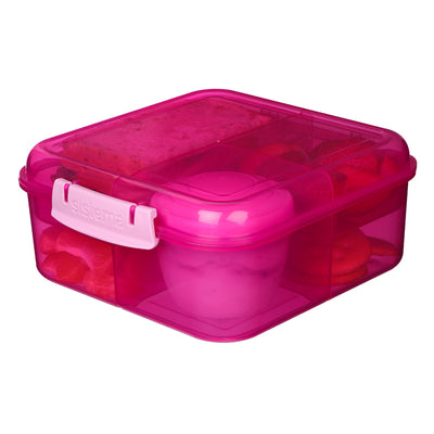 Sistema Bento Cube madkasse m 5 rum og en beholder, 1.25L - Pink