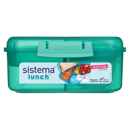 Sistema Bento Cube madkasse m 5 rum og en beholder, 1.25L - Teal