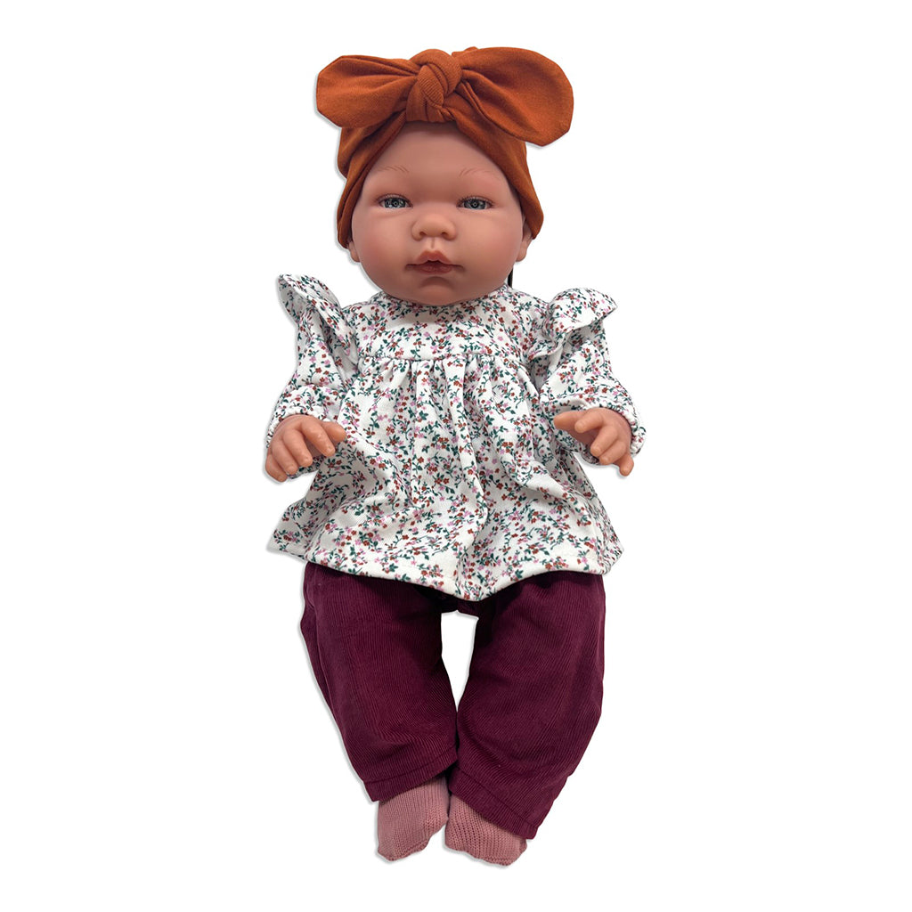 Así dukketøj til Leonora babydukke, str. 46 cm, Kort tunika med flæser - Blomsterprint