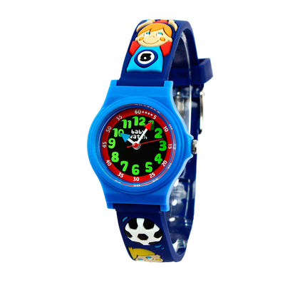 Babywatch børneur - undervisningsur. Lær klokken med dette fine ur i blå med fodboldmotiv