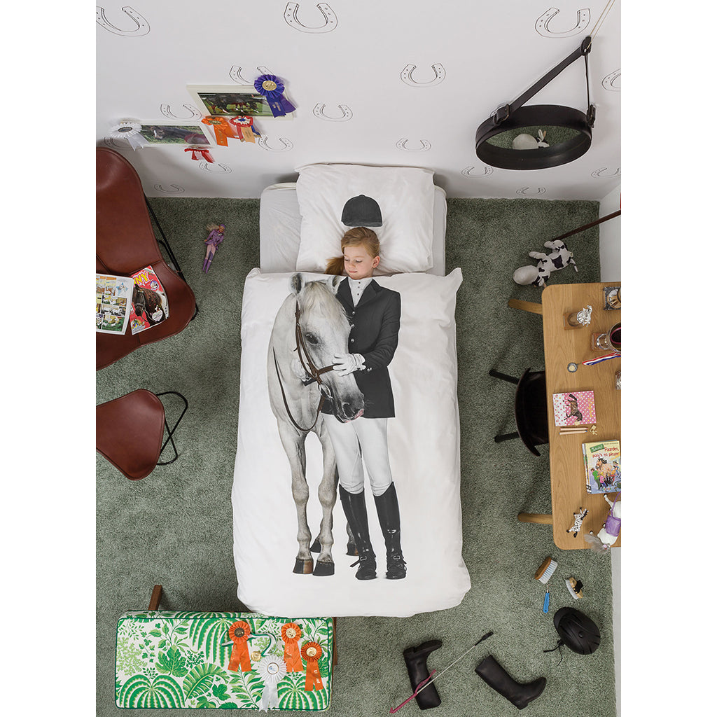 Snurk voksensengetøj, økologisk - Rytter m. hest