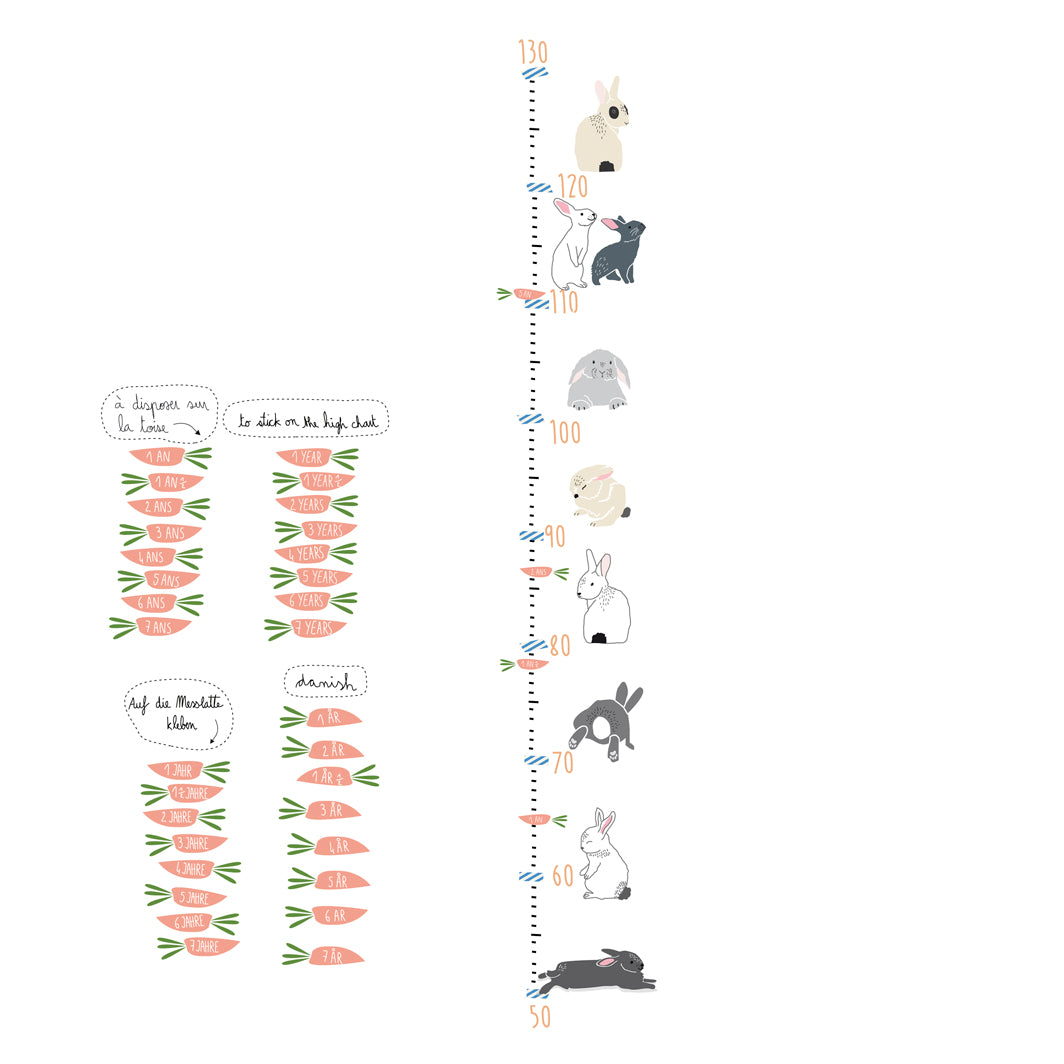 Mimi Lou wallsticker, højdemåler - Kaniner