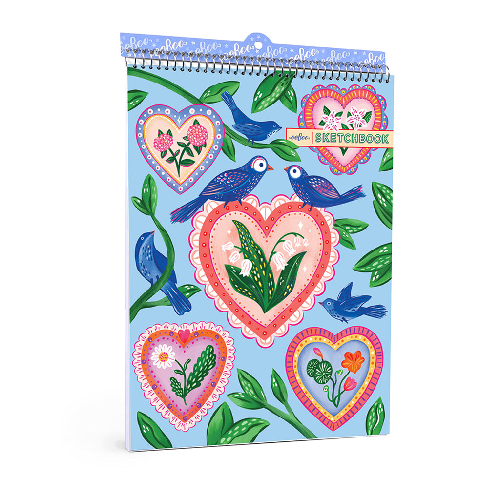 Eeboo skitseblok i A4 format - Heart &amp; Birds