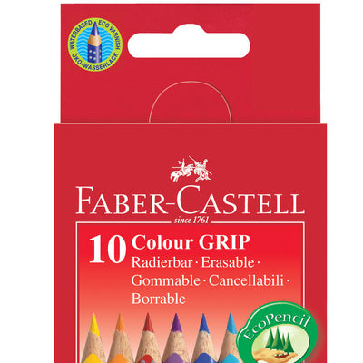 Faber-Castell, 10 stk ass Grip farveblyanter m viskelæder