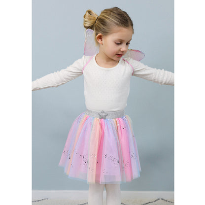 Great Pretenders udklædningstøj, Regnbue sommerfugleskørt m. vinger og stav - Str. 4-6 år