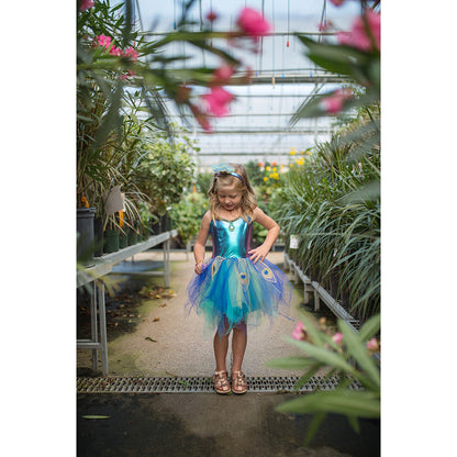 Great Pretenders udklædningstøj, Påfugl kjole og hårbøjle - str. 4-6 år