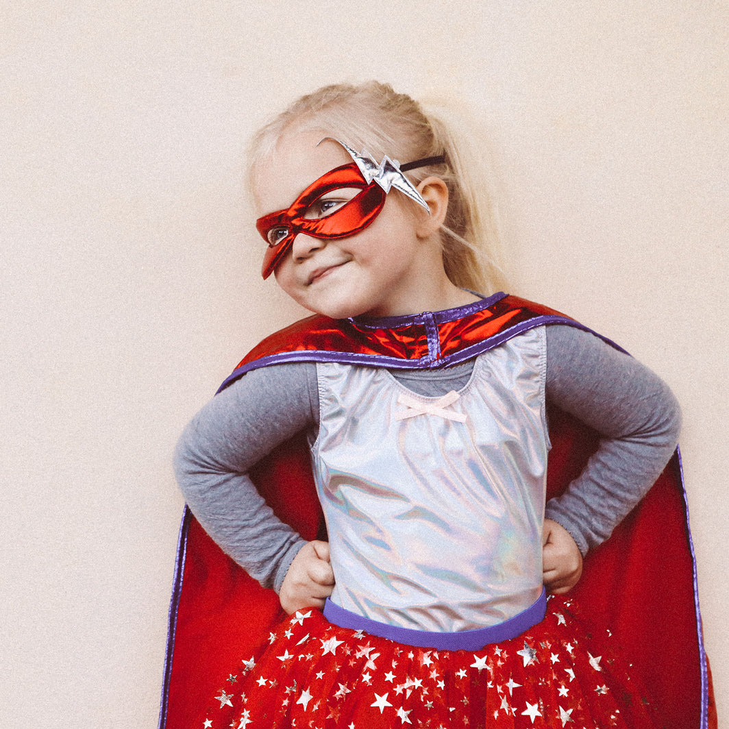 Great Pretenders udklædningstøj, Superhelte pige m. maske  - str. 4-6 år