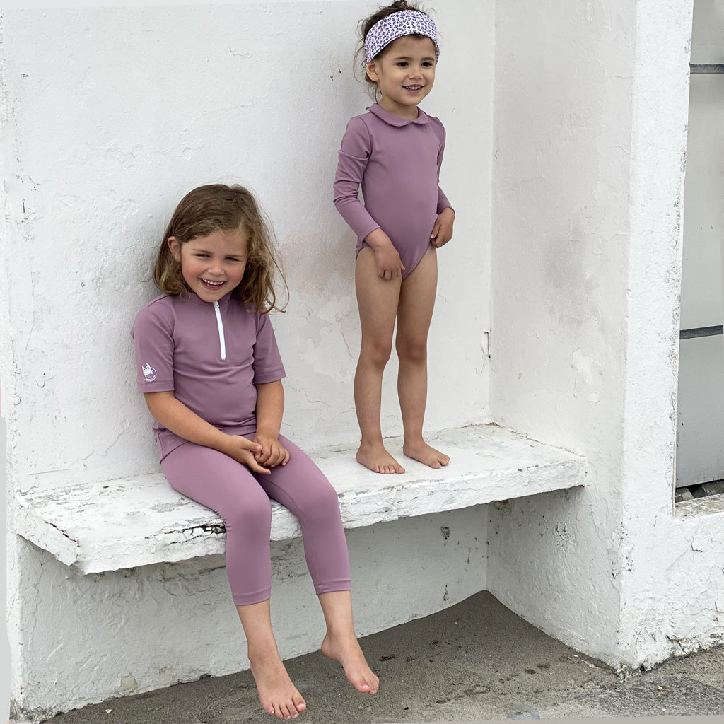 Petit Crabe UV badebluse m. lynlås og korte ærmer, Max, Heather - 1-10 år