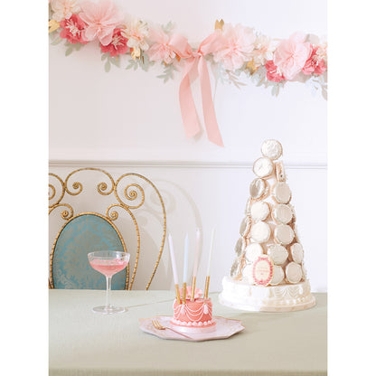 Meri Meri paptallerken, Ladurée Paris, 8 stk. str L - Gul med guldfarvet mønster