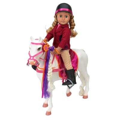 Our Generation dukketilbehør, Lipizzaner hest - hvid vist hvor en dukke ridder på hesten