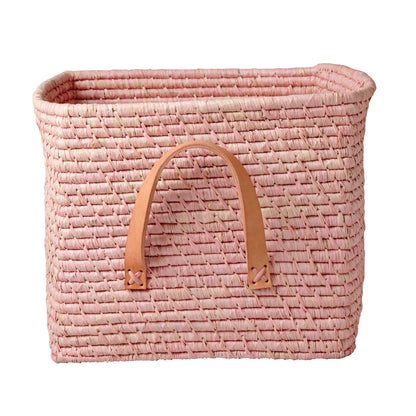 Rice kurv m læderhank, soft pink