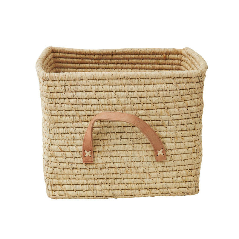 Rice kurv m læder hank, natur