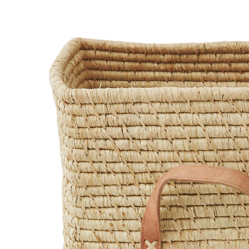 Rice kurv m læder hank, natur