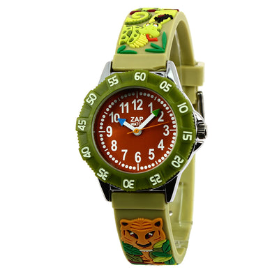 Babywatch børneur - undervisningsur. Lær klokken med dette fine ur i grøn med junglemotiv