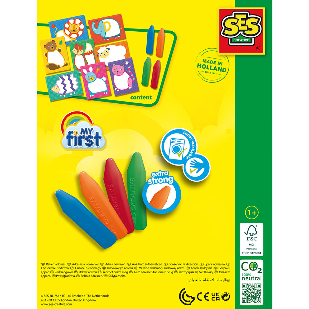 SES Creative Mit første kreative sæt, Farvekridt og dyrekort - Fra 1-4 år