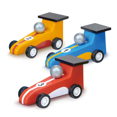 Mentari, Legetøjsbiler i træ - 3 racerbiler med optræk