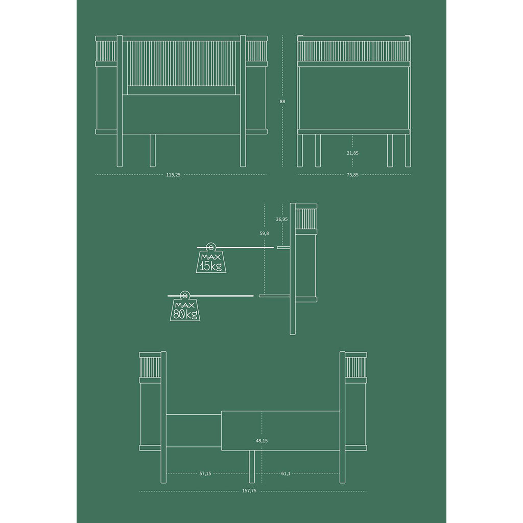 Sebra seng, baby og Jr. - Mist green