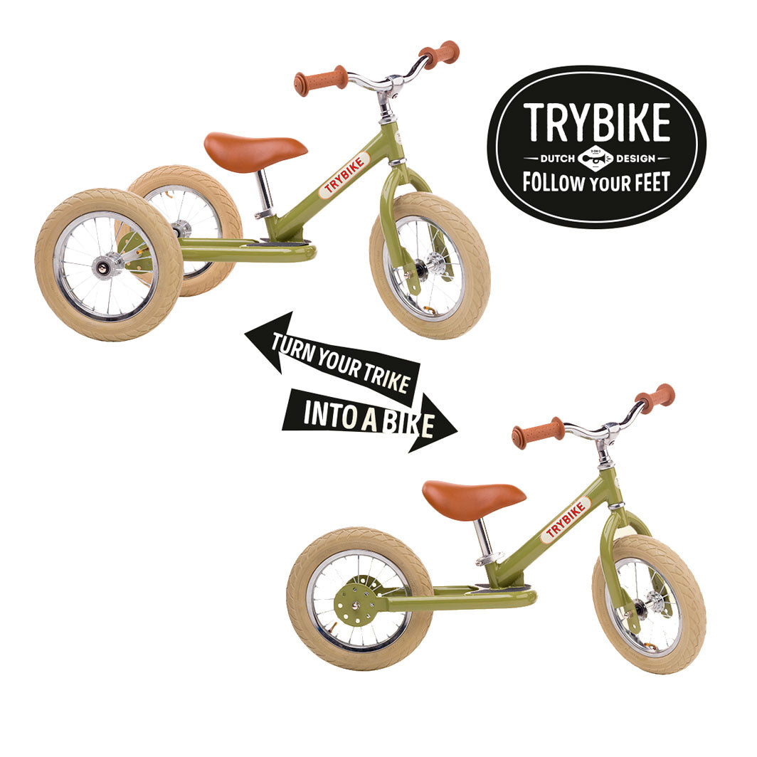 Trybike hjulsæt fra to til tre hjul, lyst dæk (blanke fælge)