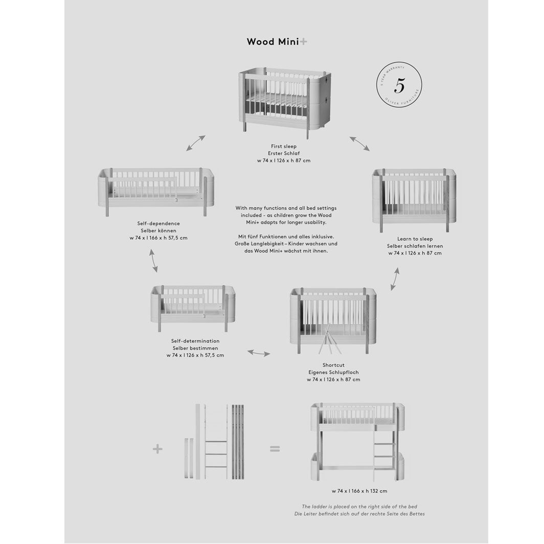 Oliver Furniture, Wood Mini+ tremmeseng inkl. junior kit - hvid/eg