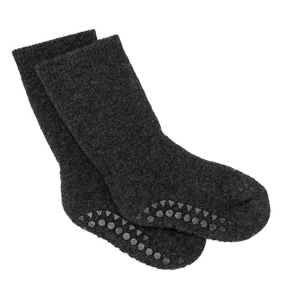 GoBabyGo skridsikre strømper m. gummidutter, dark grey melange